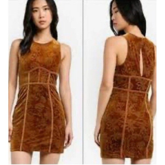Free People Burnout Babe Dress Small Brown Velvet Floral Boho Fairy bodycon - Picture 1 of 11